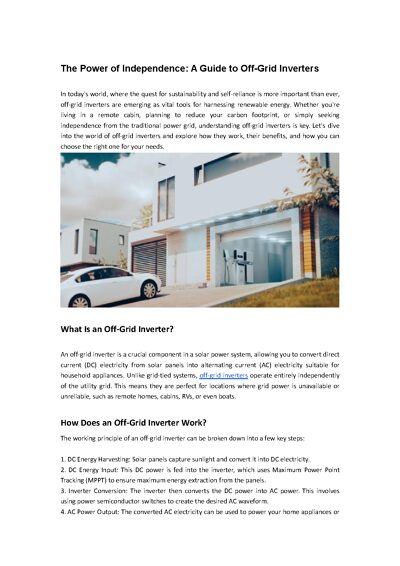 The Power of Independence: A Guide to Off-Grid Inverters