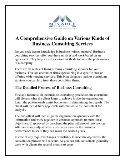 A Comprehensive Guide on Various Kinds of Business Consulting Services