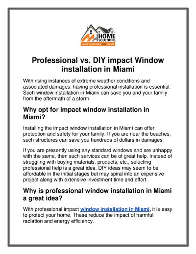 Professional vs. DIY impact Window installation in Miami