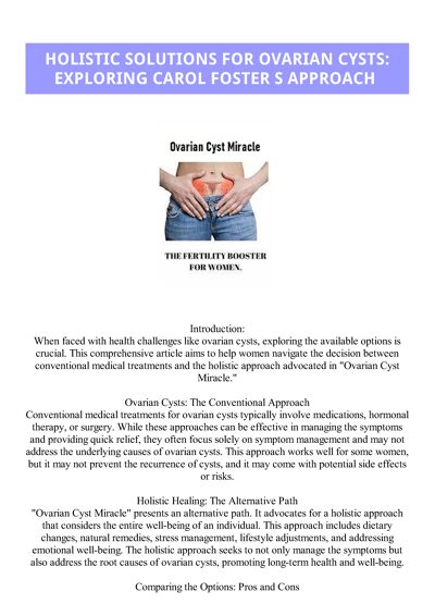 Holistic Solutions for Ovarian Cysts Exploring Carol Foster s Approach