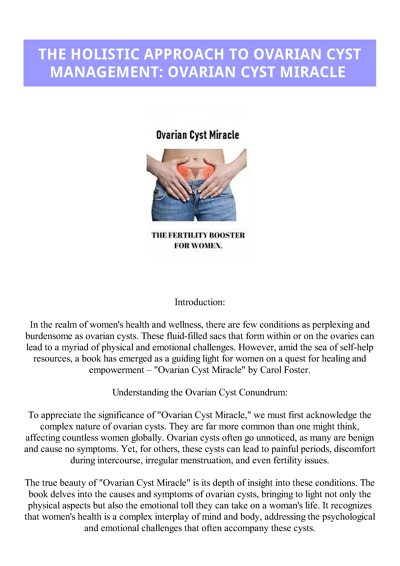 The Holistic Approach to Ovarian Cyst Management Ovarian Cyst Miracle