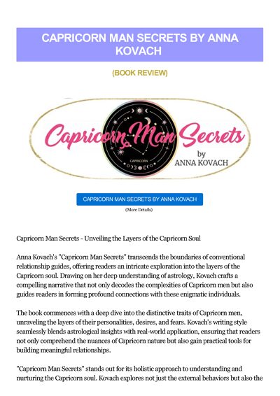 Capricorn Man Secrets By Anna Kovach