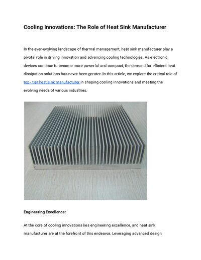 Cooling Innovations: The Role of Heat Sink Manufacturers in Thermal Management