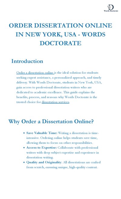 Order Dissertation Online in New York, USA - Words Doctorate