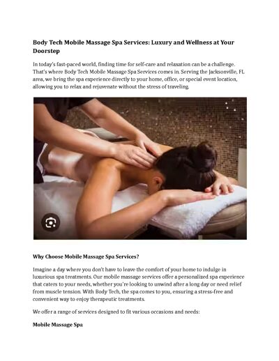 Body Tech Mobile Massage Spa Services: Luxury and Wellness at Your Doorstep