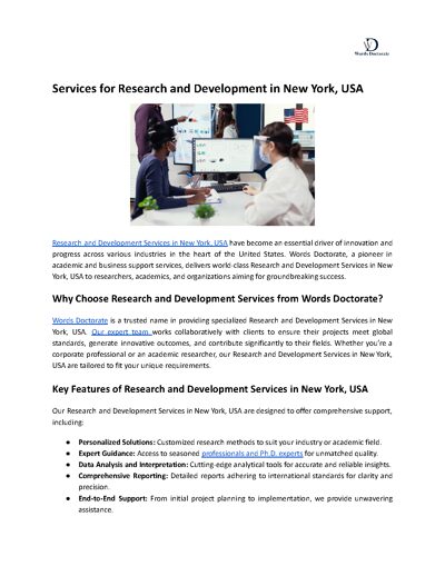 Research and Development Services in New York, USA - Words Doctorate
