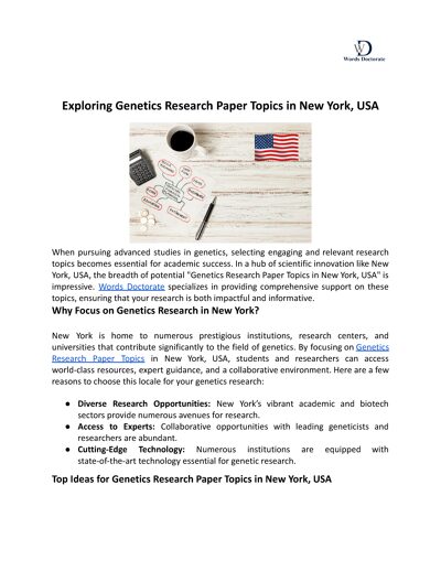 Argomenti di Ricerca in Genetica a New York: Guida Completa per Studenti