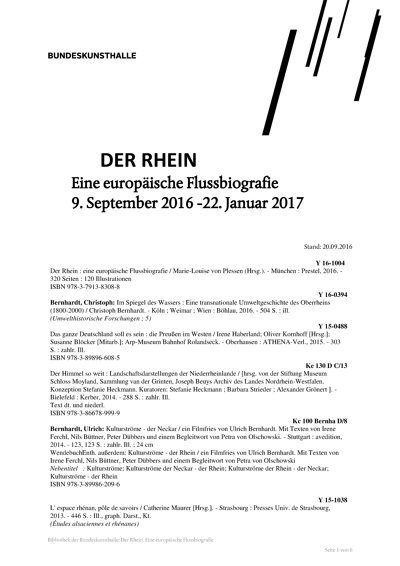 Literaturverzeichnis: Der Rhein - Eine europäische Flussbiografie