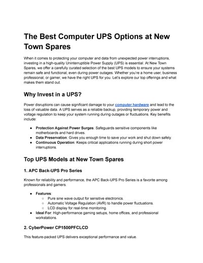 Best Computer UPS Systems: New Town Spares Guide